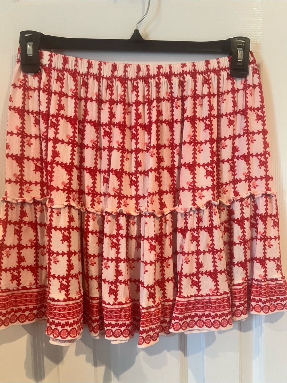 Max Studio Pink and Red Tiered Printed Mini Skirt